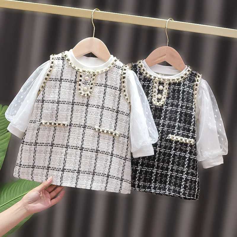 Baby Girl Tweed Plaid Dress Spring Autumn New Sleeveless Round Neck Sweet And Elegant Small Fragrant Wind Girls DressesXJ241206
