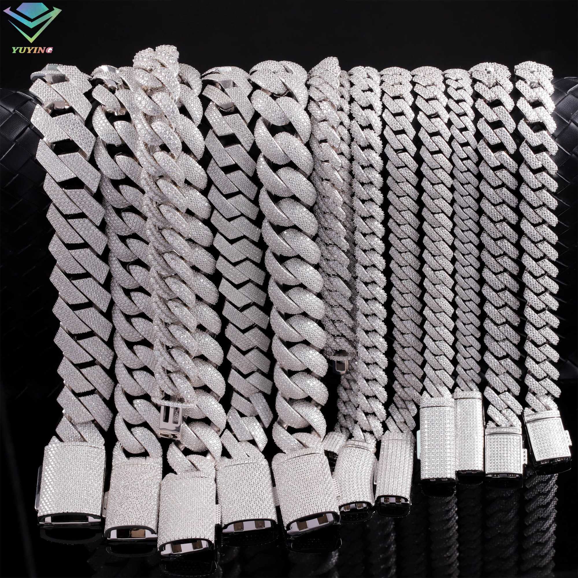 VVS Mossanite 2rows 8mm 10mm 12mm 14mm S925 Silver Diamond Necklace Man Moissanite Hiphop Cuban Link Chain