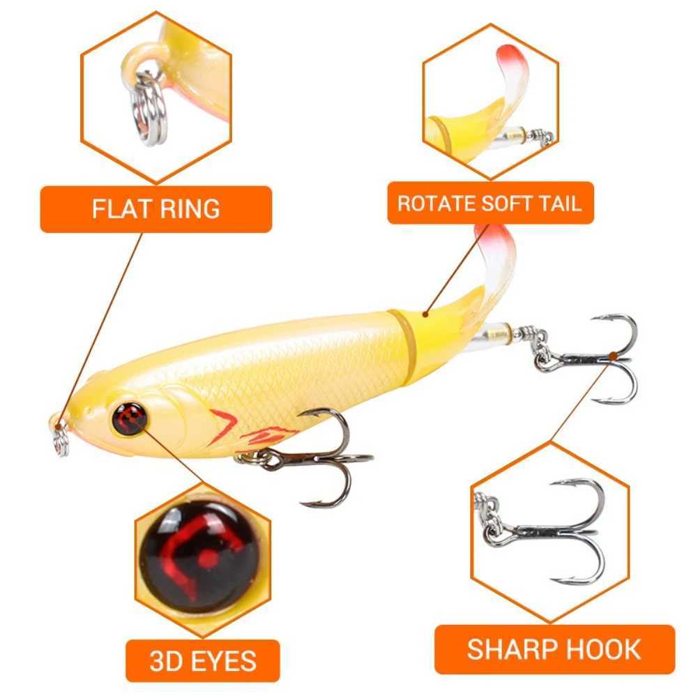 10.5CM Whopper Popper Topwater Fishing Lure Artificial Hard Bait 3D Eyes Plopper With Soft Rotating Tail Fishing BaitsXJ241128