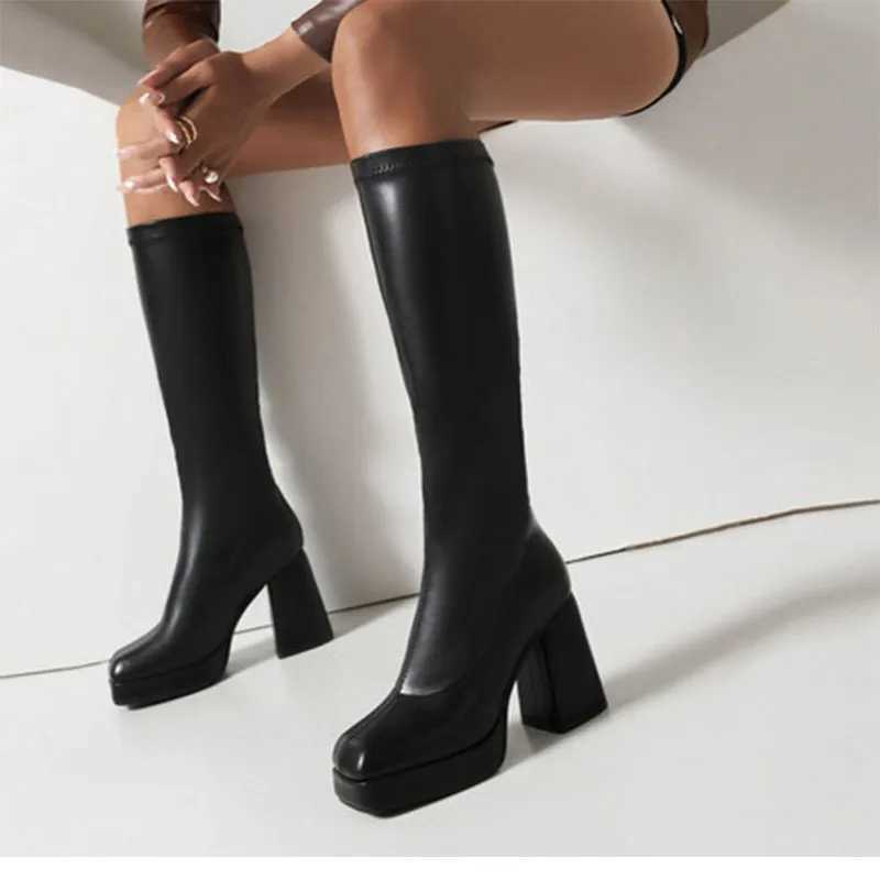 High Quality Wens High Boots Knee Boots High H platform leather trend elegant fashionable sexy black designer shoes available in plus size T241206