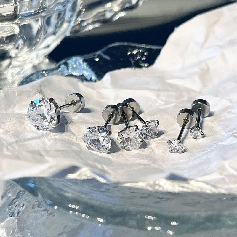 Heart shaped ear bone nail short rod 4-8mm 0.3 carat -2 carat steel flat bottom ear nail Japanese Korean style 241205