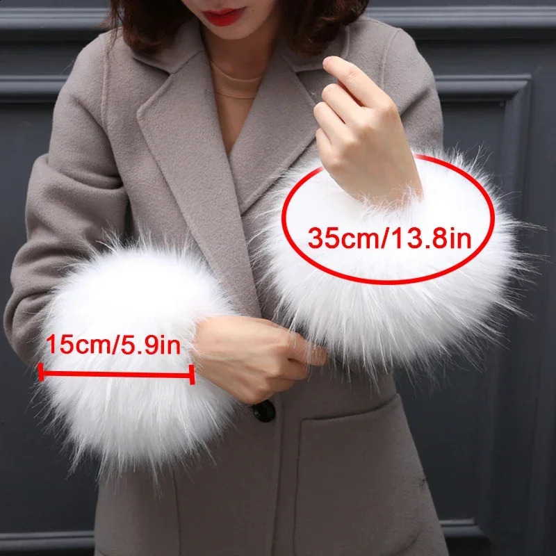 Womens Artificial Fur Cuffs Winter Warmth 2-piece Elastic Sleeve Jacket Wristband Gloves Fluffy Sleeves Purple Pink 241206
