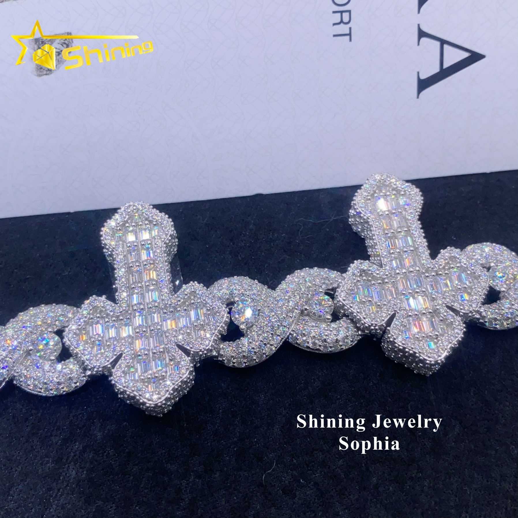 Wholesale price s925 sterling silver hip hop iced out men jewelry cross cuban link bracelets moissanite cuban bracelet
