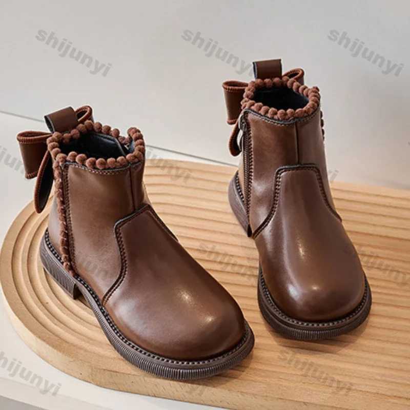 Girls Ankle Boots Autumn Winter New Fashion PU Leather Boots Princess Girls Anti Slip Shoes Kids Side Zipper Warmer Snow BotasXJ241206
