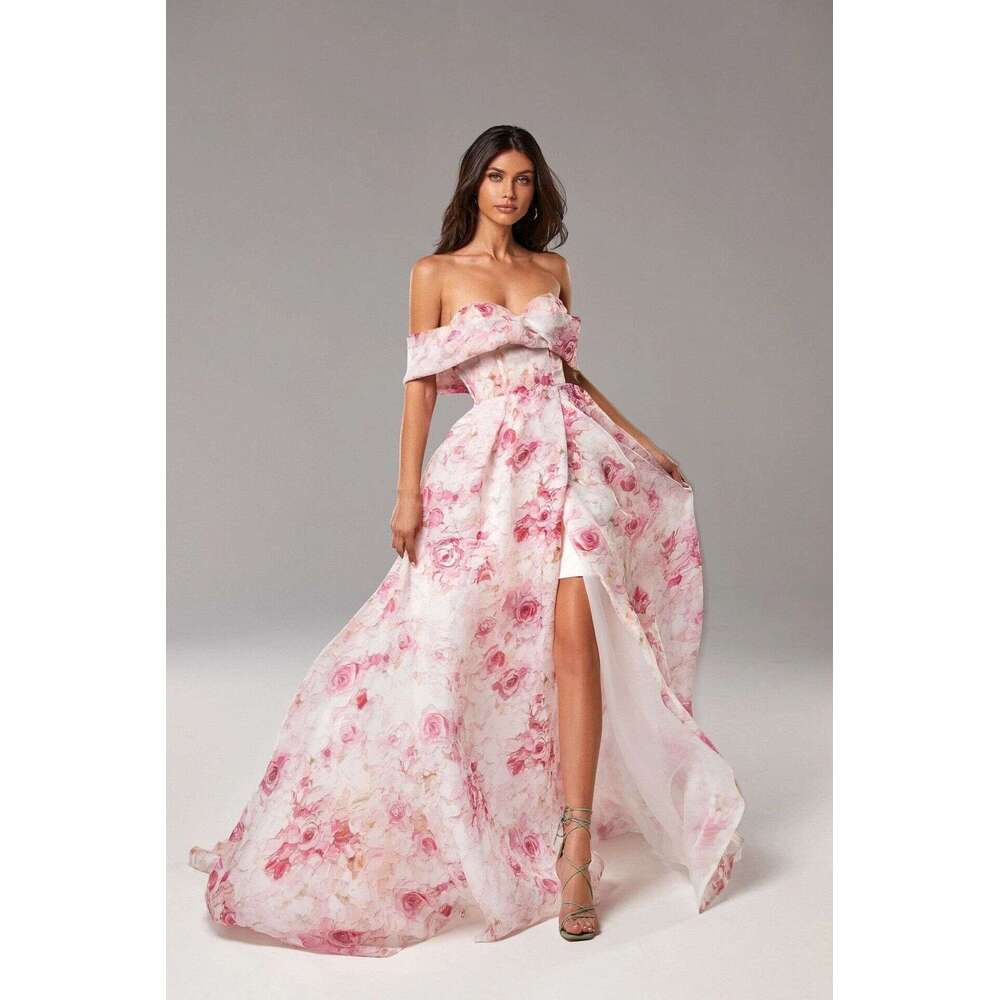 Spring/Summer Off Shoulder European and American Women's Organza Fairy Long Style Evening Dress 2024 New Casual Versatile Fashion Clothing