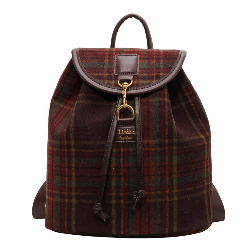 New grid design retro style handheld student girl designer backpack lightweight trendy bag bag