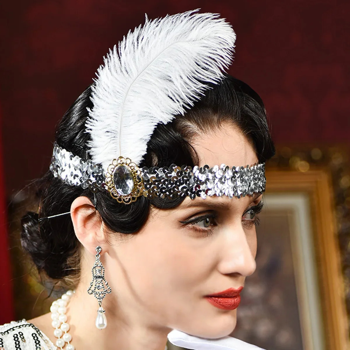 1PCS Ladies 1920s Gatsby Feather Headband Headdress Ball Makeup Party Halloween Carnival Accessory 241122