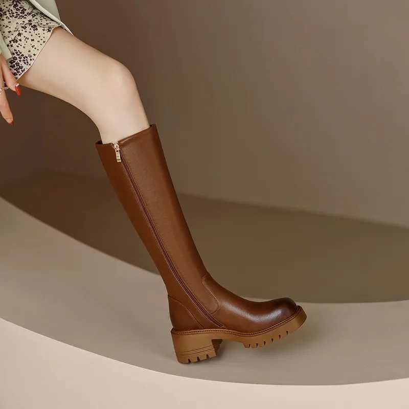 High Quality Square heel knee high modern boots spring/autumn zipper Wen shoes new round toe high boots Wen boots Botas T241206