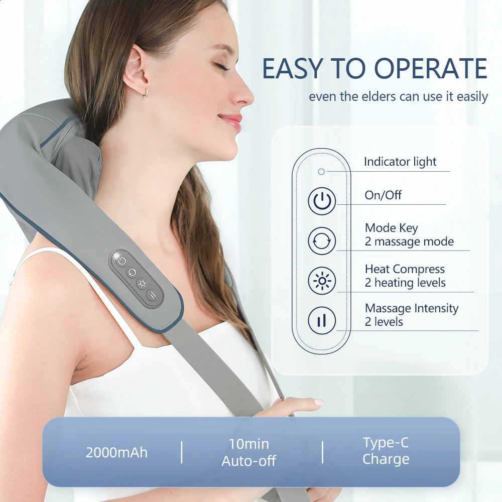 Foreverlily Wireless Neck And Back Massager Neck And Shoulder Kneading Massage Shawl Neck Cervical Relaxing Trapezius Massager 250519