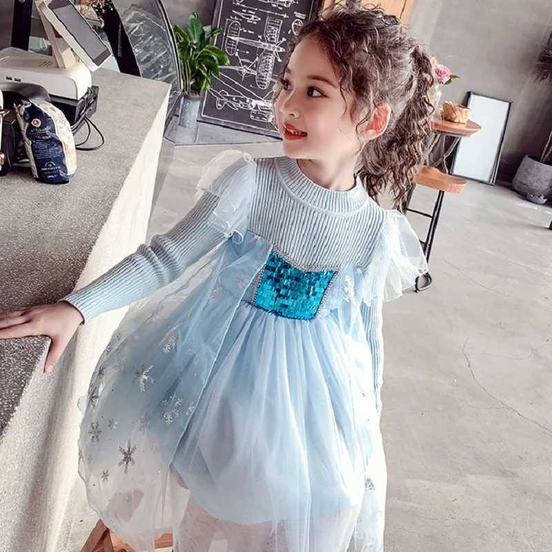 Ruffle Par Dress Girls Long Sleeve Cotton Ruffle Par Princess Dress Girl Sequin Rainbow Mesh DressXJ241206