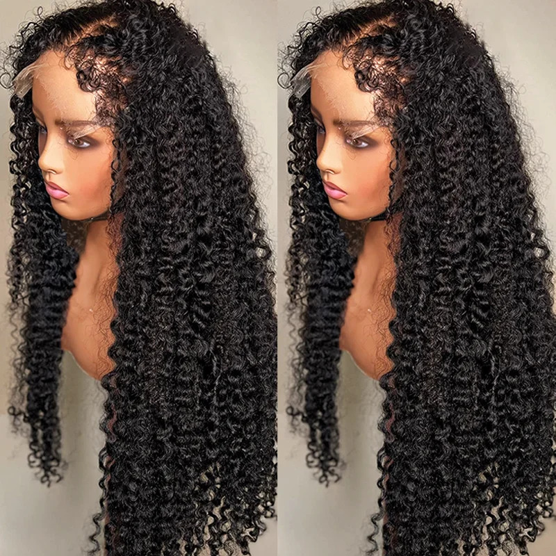 Kinky Curly 4C Edges Frontal Wig Glueless Water Deep Wave 13X6 13X4 HD Transparent Lace Front Human Hair Wigs Sale