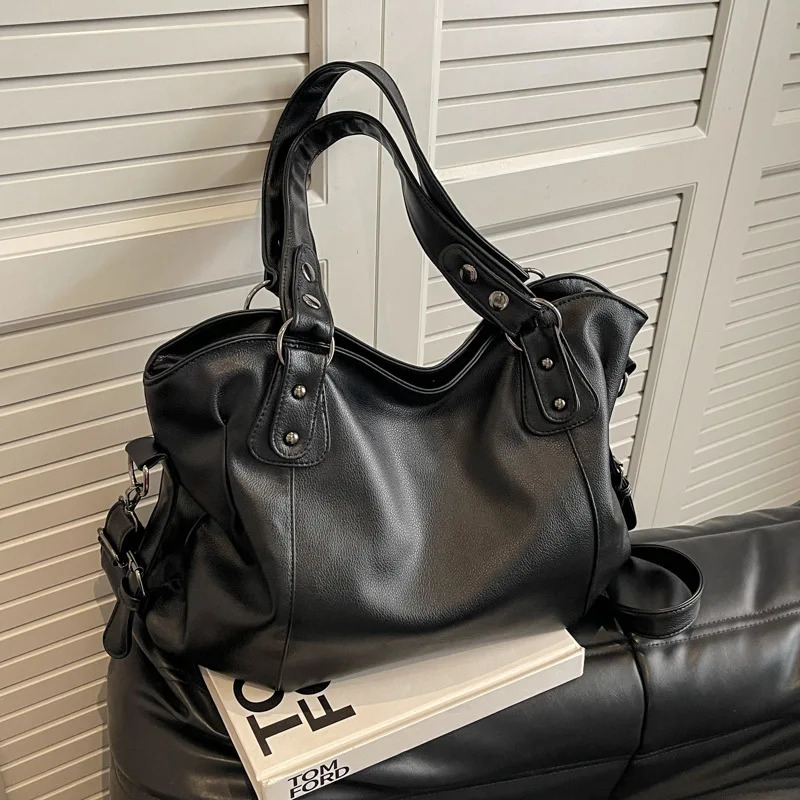 Ladies Large Capacity Handbag Pu Leather Womens Retro Tote Bag Korean Fashion Shoulder Bag Winter White Zipper Handbag 241206