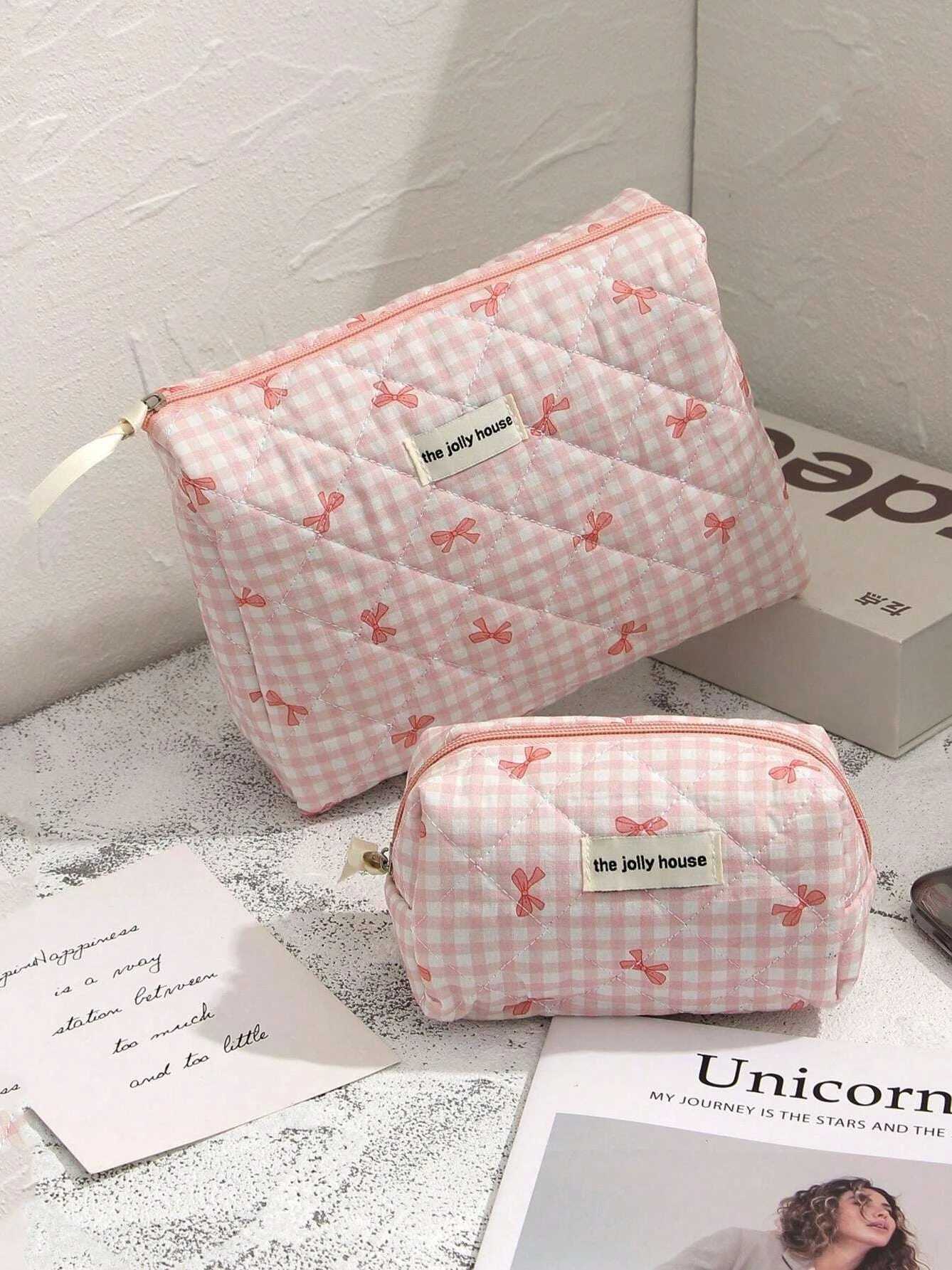1set Cute Bowknot Cosmetic Bag Organizer Multifunctial Wallet Pouch Portable Brush Storage Cluh Travel Makeup Skincare BagXJ241206