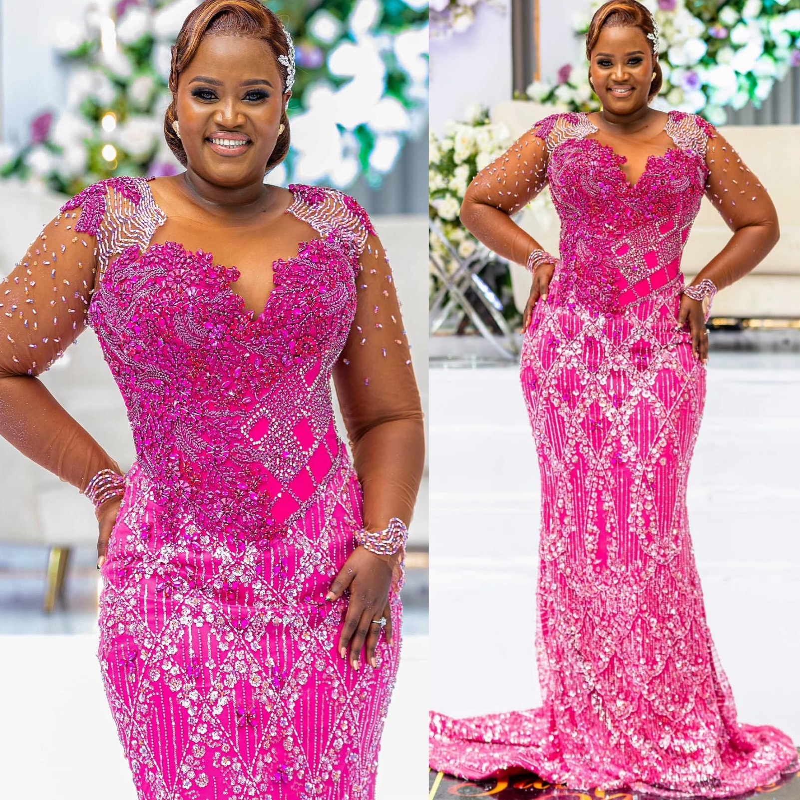 Fuchsia Mermaid Prom Dresses 2025 Sequined Rhinestones Full Sleeves Evening Formal Party Second Birthday Engagement Gowns Plus Size Dress For Special 