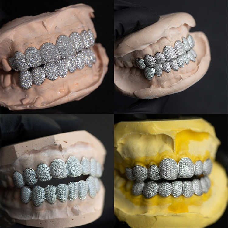 Yu Ying Custom Diamond Grillz Hip Hop 18K Gold Plated Iced Out Moissanite Diamond Grillz for Teeth