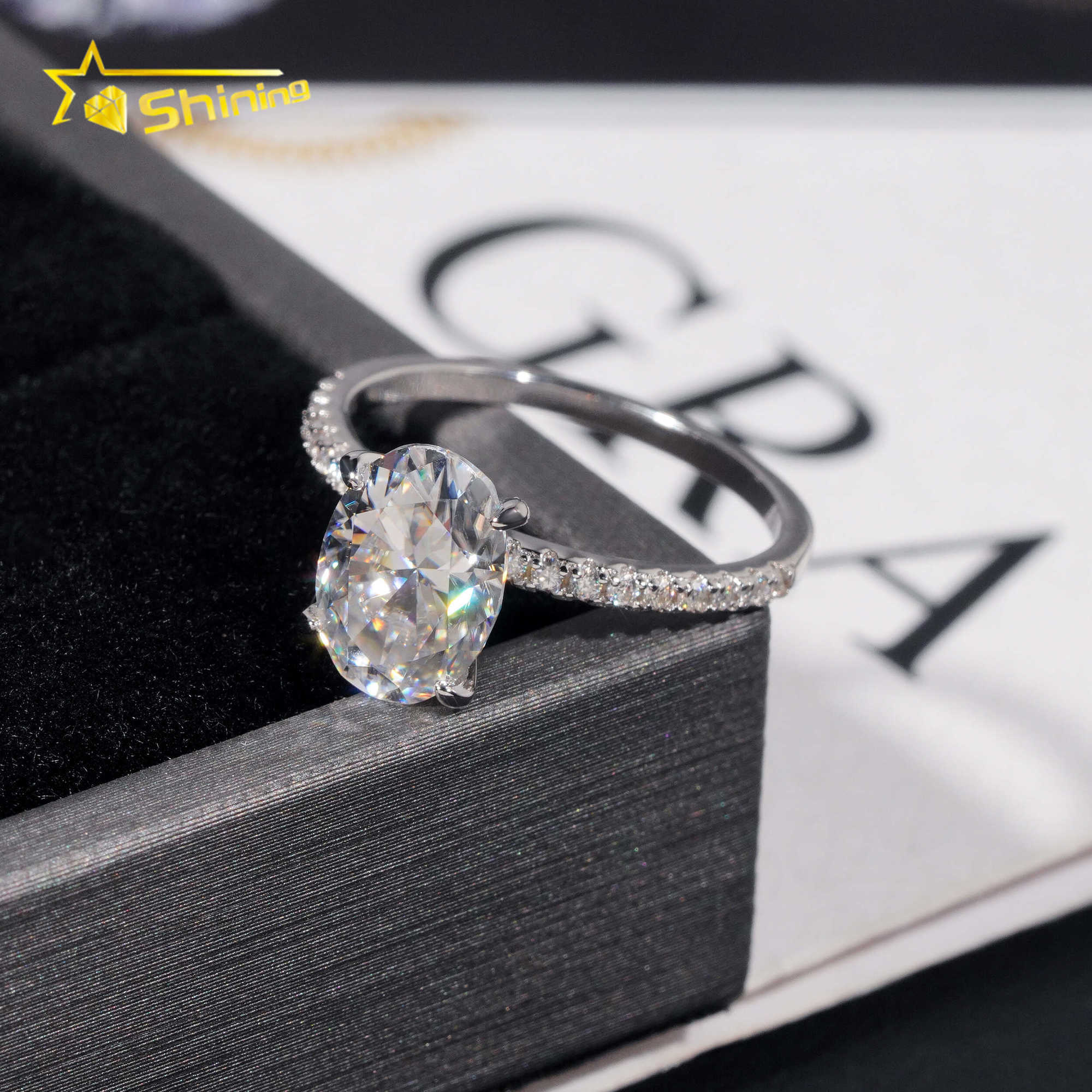 Fine Jewelry Woman Finger Rings Pass Diamond Tester Sterling Silver 7x10MM 2.5CT Oval Cut Moissanite Engagement Ring