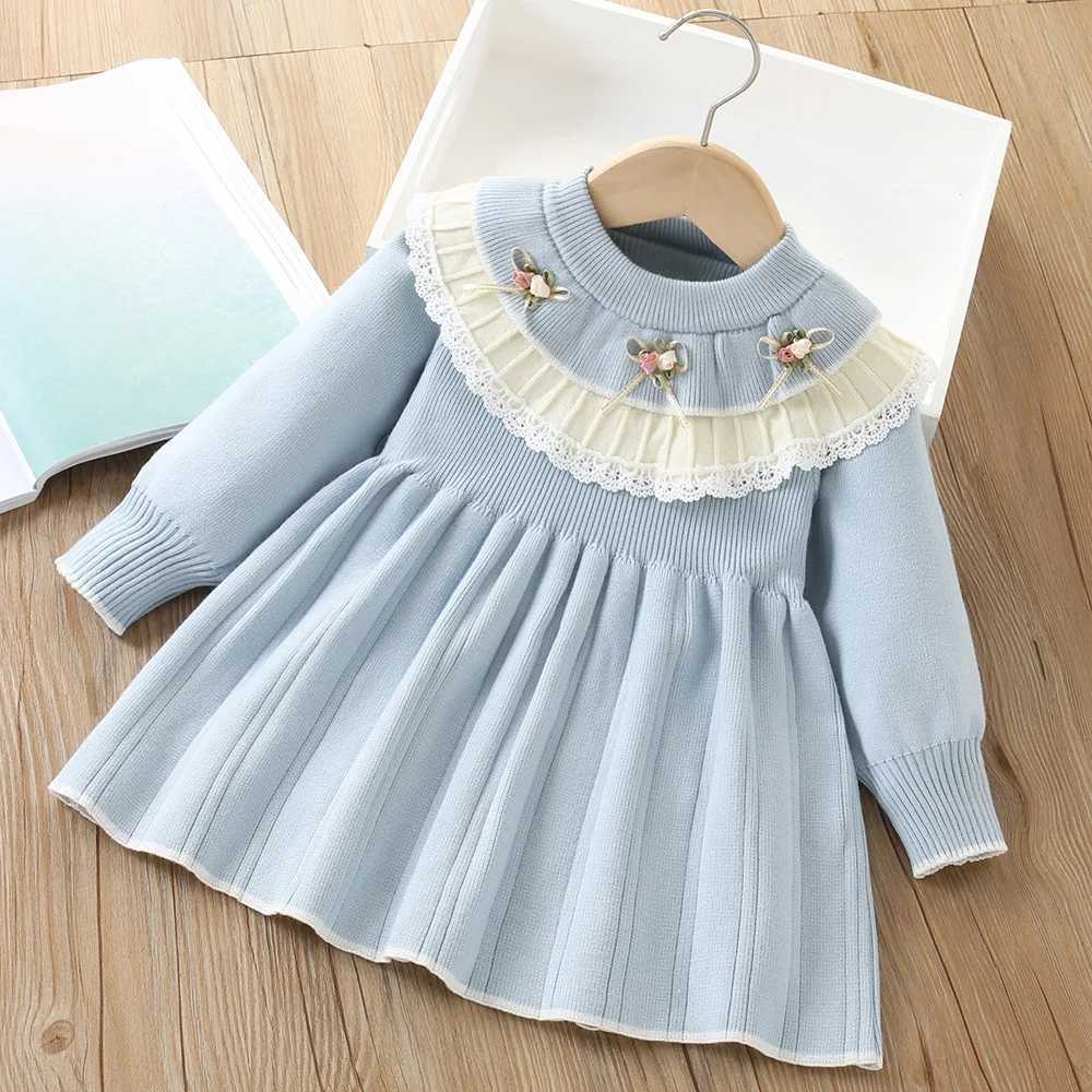 MILANCEL Spring Autumn Girls Sweater Dress 0-5 Y Childrens Korean Sle Elegant Flower Knitted Dress Kids OutfitXJ241206