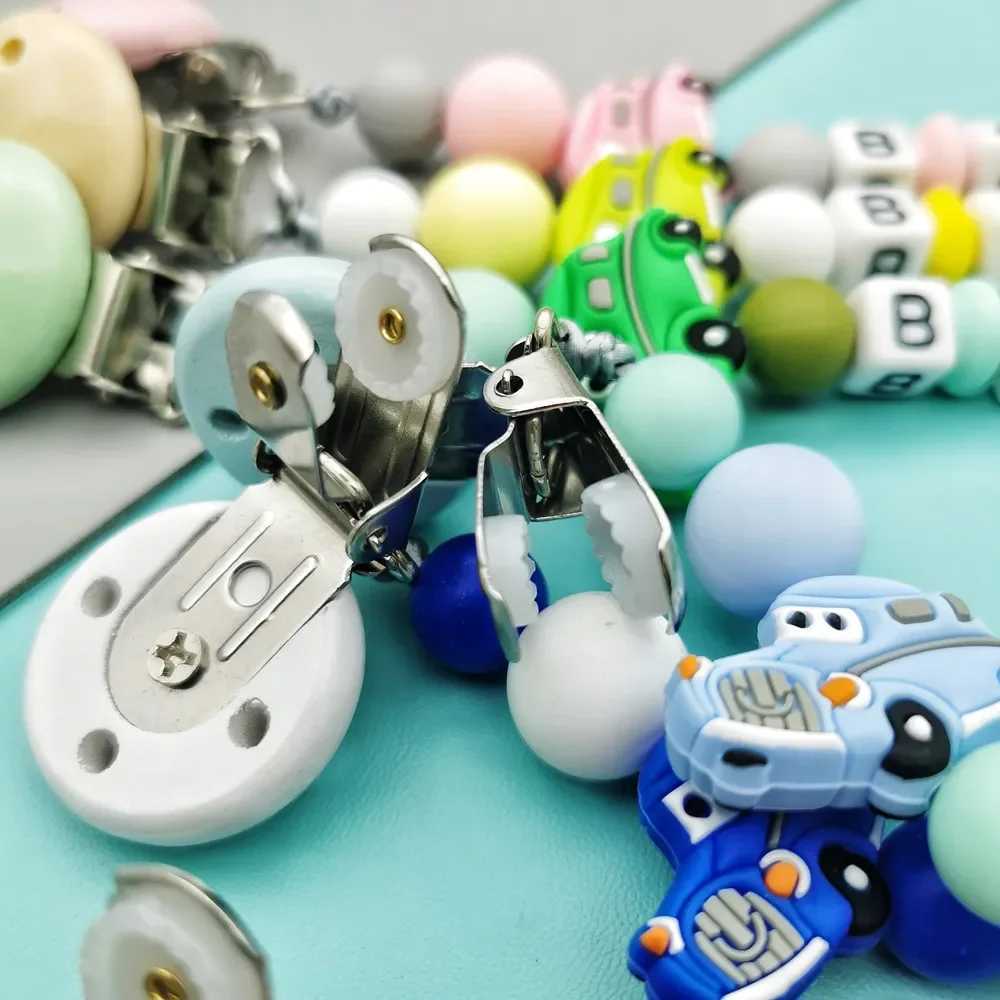 Pacifier Holders Clips# Custom English Russian Letter Name Silicone classic cars Pacifier Clip Chain Teether Pendant for Baby Pacifier Kawaii Teether 