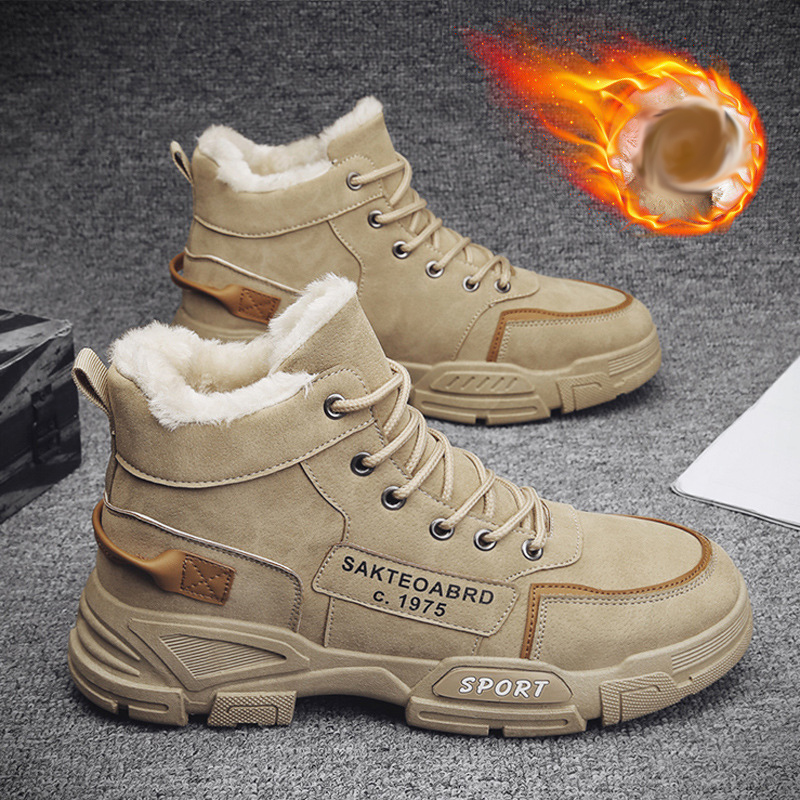 2025 boots for men mens keep warm fluff work mid cotton shoes black white brown grey outdoor casual trainers sneakers 39-44