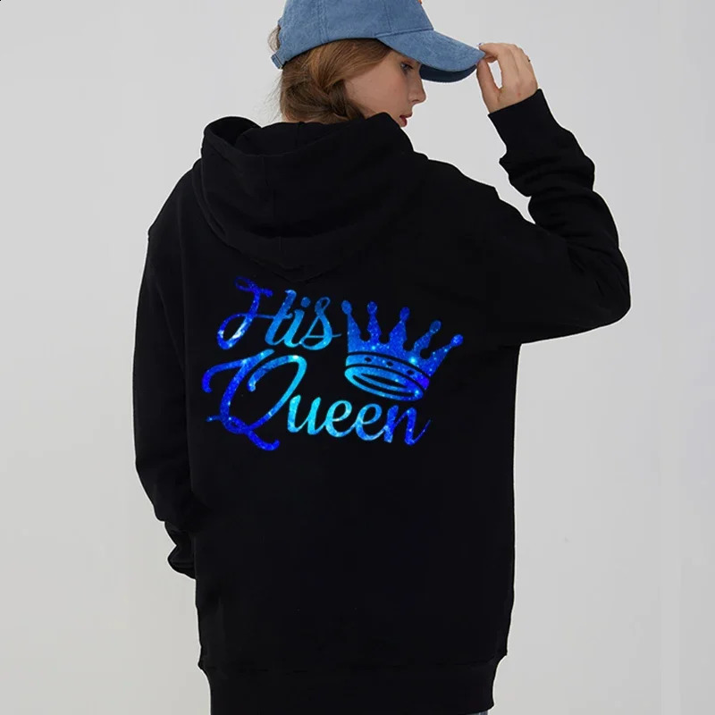 Couple Sweatshirt Matching Set Her King and His Queen Print Lover Hooded Fashion Crown Women Men Hoodies Long Sleeve Streetwear 241205