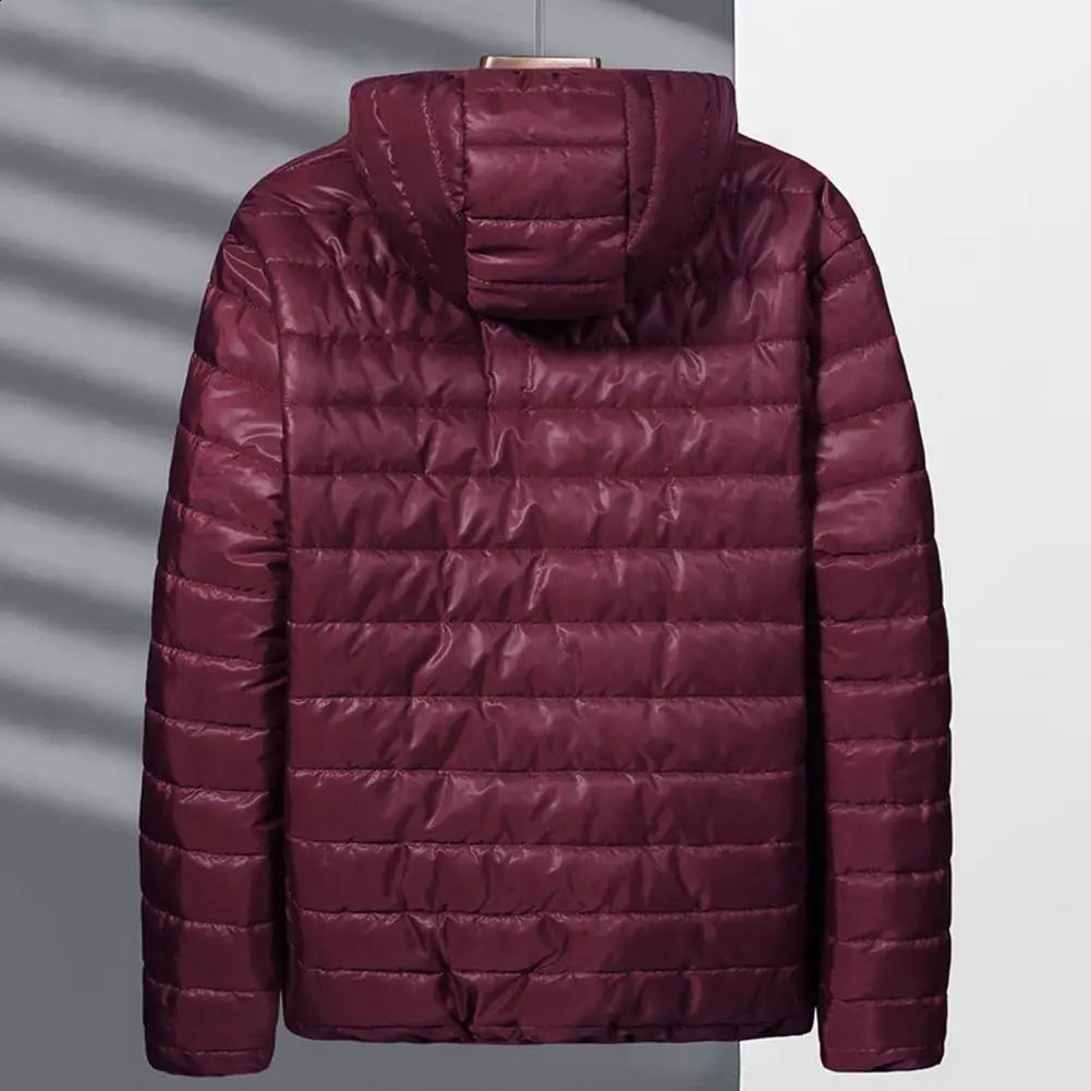 Comfortable Coat Mens Hooded Cotton Quilted Jacket with Down Filling Zipper Clre Long Sleeve Thermal for Winter Warmth 241205
