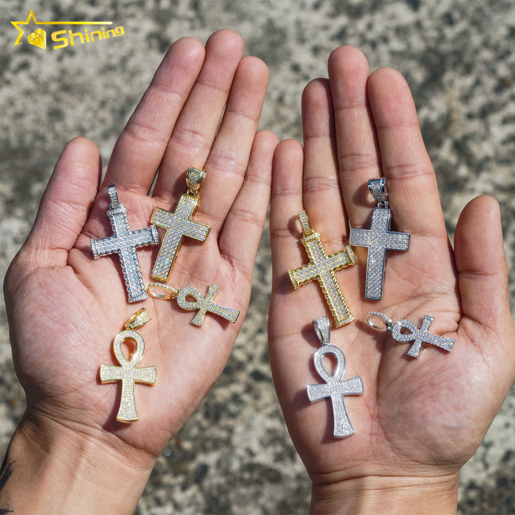 GRA certified 925 sterling silver moissanite cross pendants men women hip hop fashion cross charms with chains