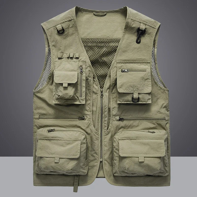 Summer Men Unloading Vest Casual Men's Photographer Waistcoat Mesh Work Sleeveless Jacket Tools Pocket Vest 6XL Tops Men's Outerwear Coat
