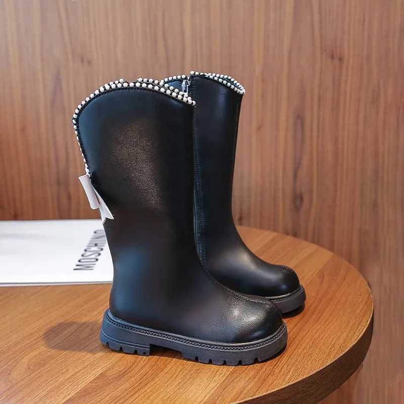 New Platform Winter Long Boots for Kids Girl Fashion Beaded Pipe Boots Princess Elegant Thick Bottom Student Knight ShoesXJ241206