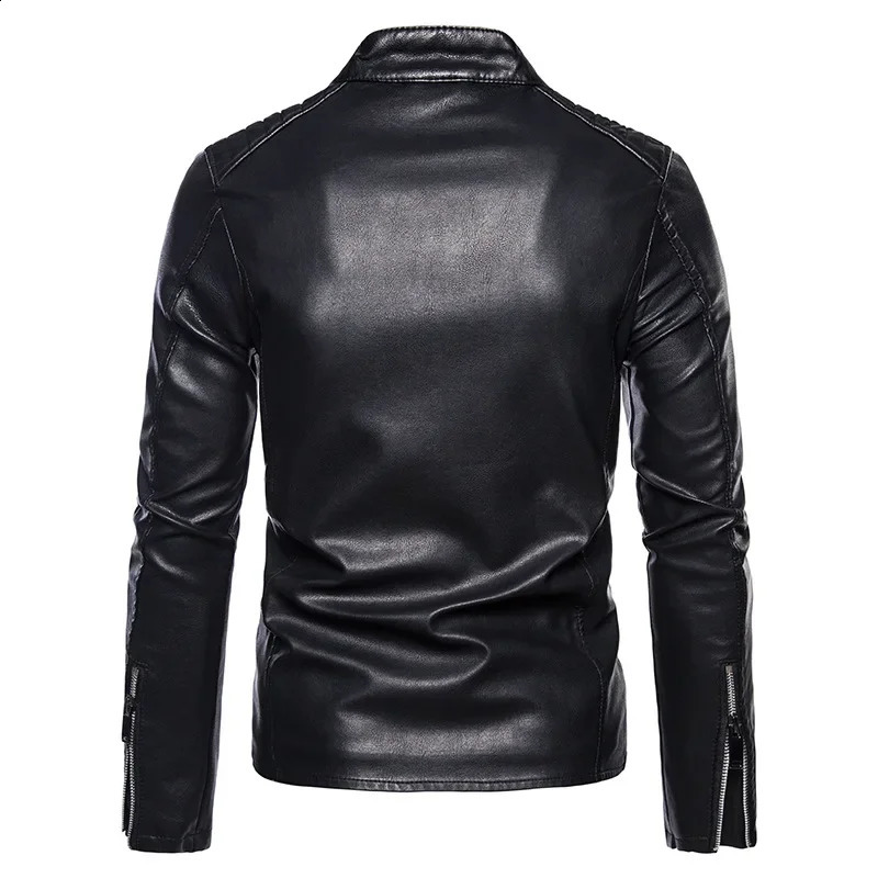 Trendy British Style Mens Faux Leather Motorcycle Jacket Casual Stand Collar Outdoor Cycling Quality Crossborder Product 241202