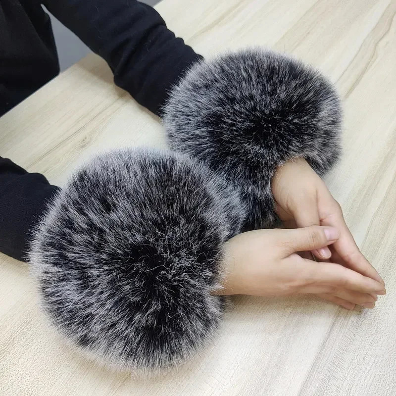 Womens Artificial Fur Cuffs Winter Warmth 2-piece Elastic Sleeve Jacket Wristband Gloves Fluffy Sleeves Purple Pink 241206