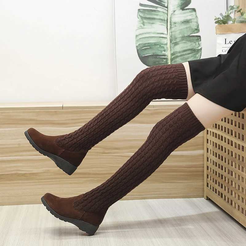 High Quality autumn and winter warm elastic socks boots knee knitted high boots casual black girls Kaii Lg boots T241206