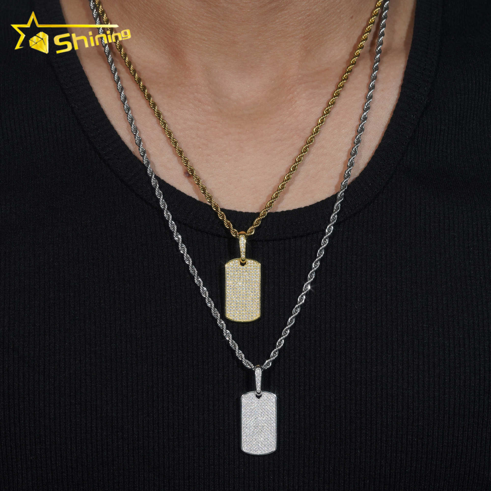 Custom Sterling Silver Fashion Jewelry Pendants Charms Pass Diamond Tester Fully VVS Moissanite Diamond Dog Tag Pendant