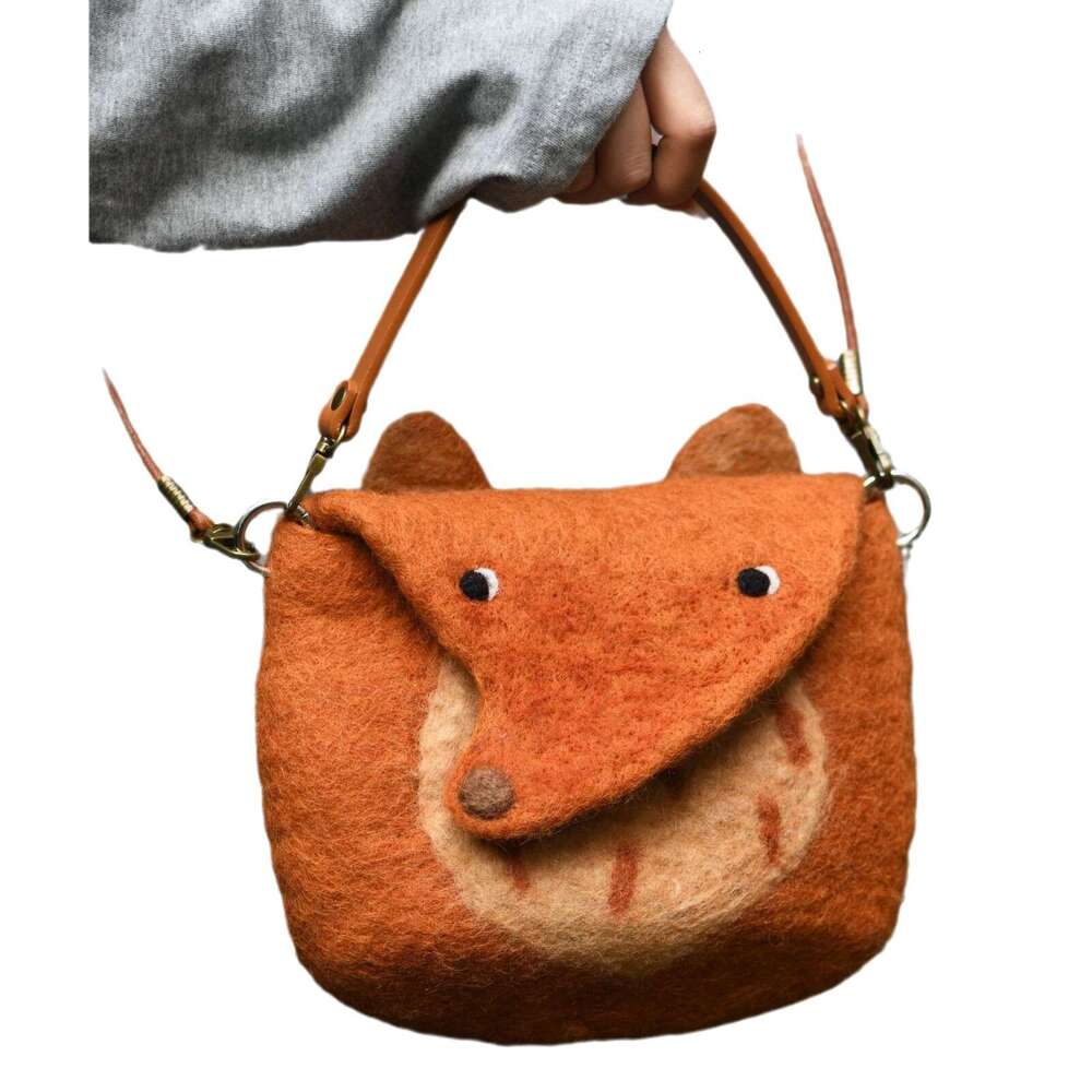 Handmade wool felt, cute fox, elephant, hippopotamus, squirrel, animal carrying shoulder bag, versatile flip cover