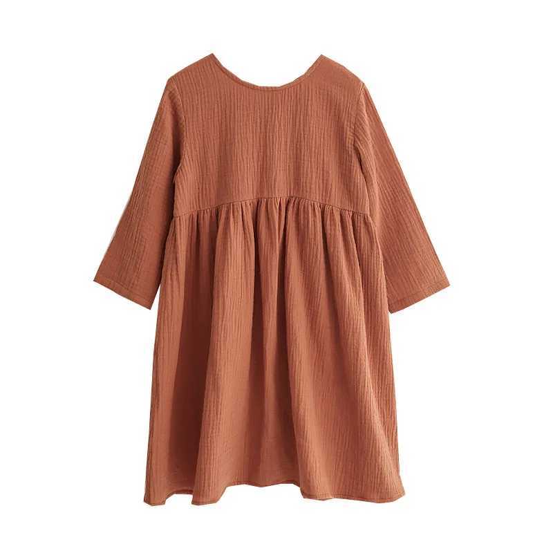 Autumn Kids Dress Summer Sleeveless Linen Cotton Dresses for Toddler Girl Ruffle Solid Children Long Sleeve Dress Birthday GiftsXJ241206