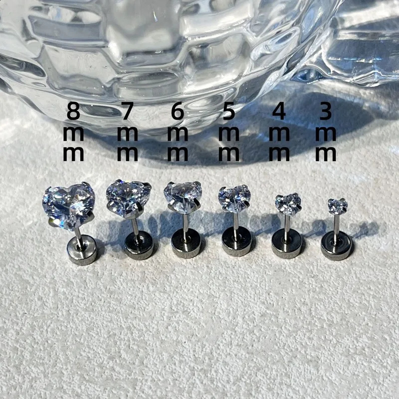 Heart shaped ear bone nail short rod 4-8mm 0.3 carat -2 carat steel flat bottom ear nail Japanese Korean style 241205