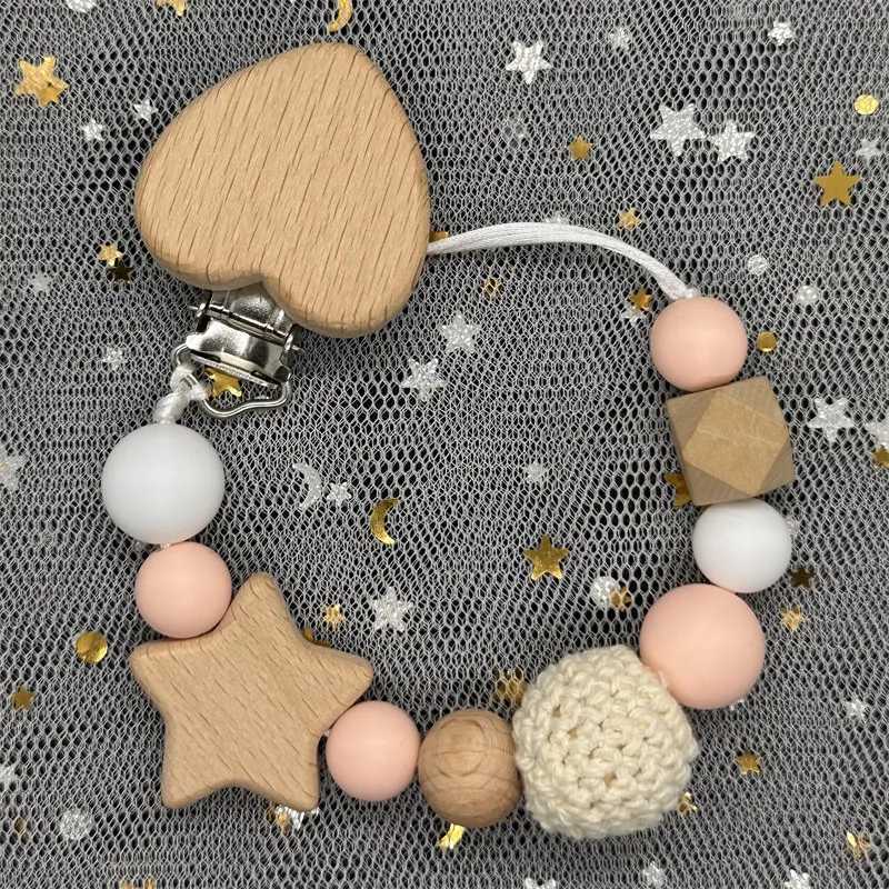 Pacifier Holders Clips# Handmade Personalized Custom Name Wood Bear Baby Pacifier Chain Clip Silicone Bead Holder With Name Teether Pendant Newborn Gi