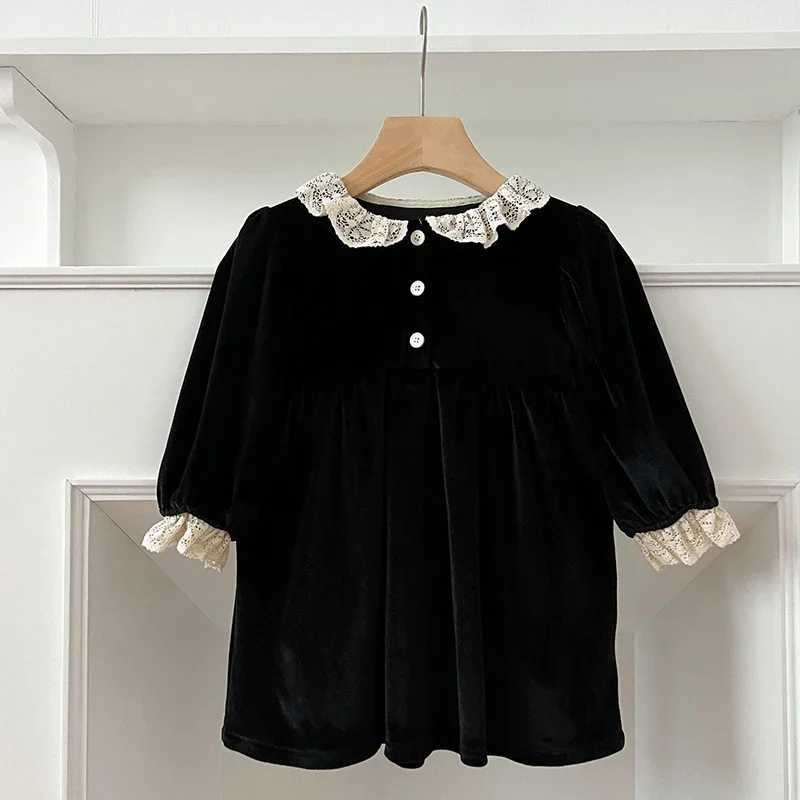 1-6Yrs Christmas Par Dress Peter Pan Collar Lace Red Black Dress Long Sleeve Dress Cute Sweet Baby Girls Dress Autumn ClothingXJ241206