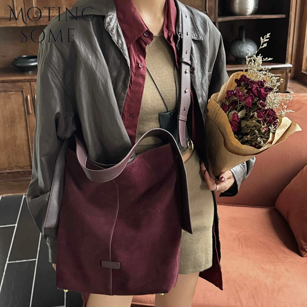 Motingsome natural suede leather Women Bag Winter Bags Frosted Skin Handbag and Purses Retro Lady coffee Tote 241206
