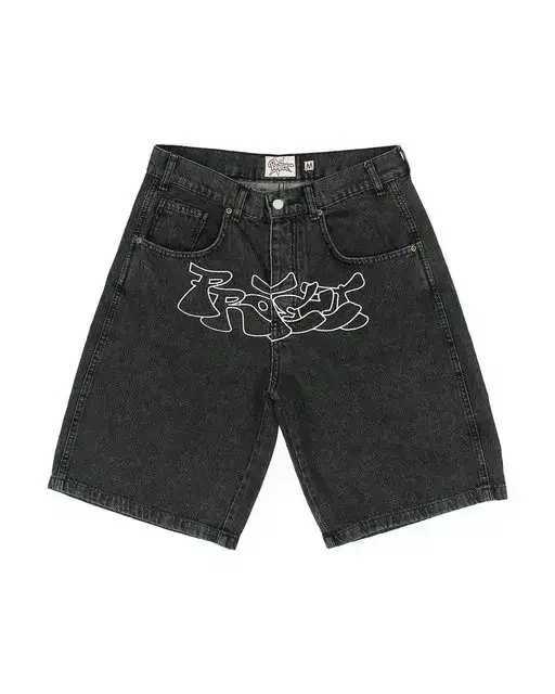 Y2K Retro Light Blue Denim Shorts Men Women Harajuku Hip Hop Rock Letter Graphic Patch Baggy Shorts Casual Gothic Straight PantsXJ250114