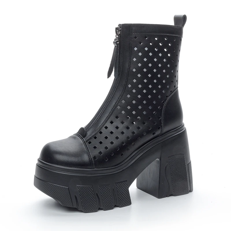AIYUQI Summer Boots Female Genuine Leather High Heel Mesh Boots Women 11c Heel High Fashion Sandals Women