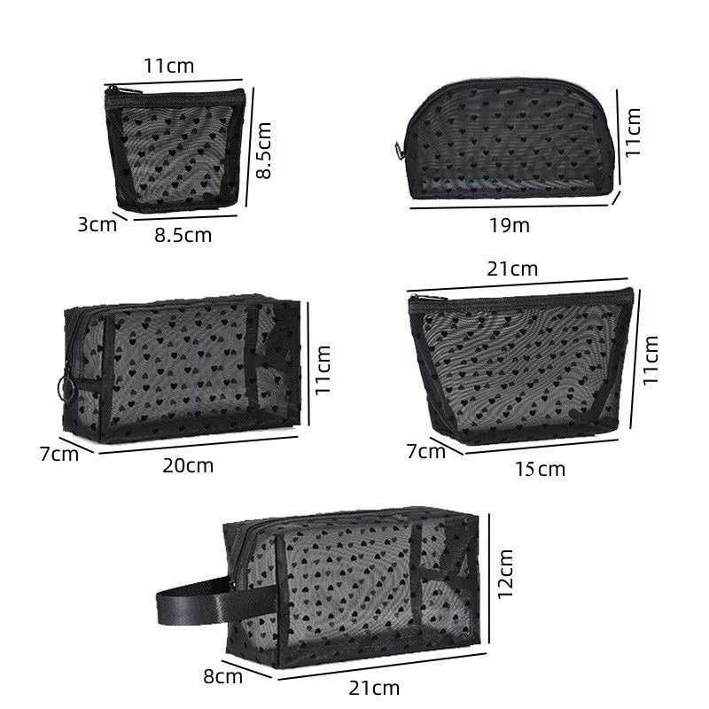 Love Print Mesh Cosmetic Bag Portable Toiletry Organizer Makeup Bag Multifuncti Transparent Women Lipstick Storage PouchXJ241206