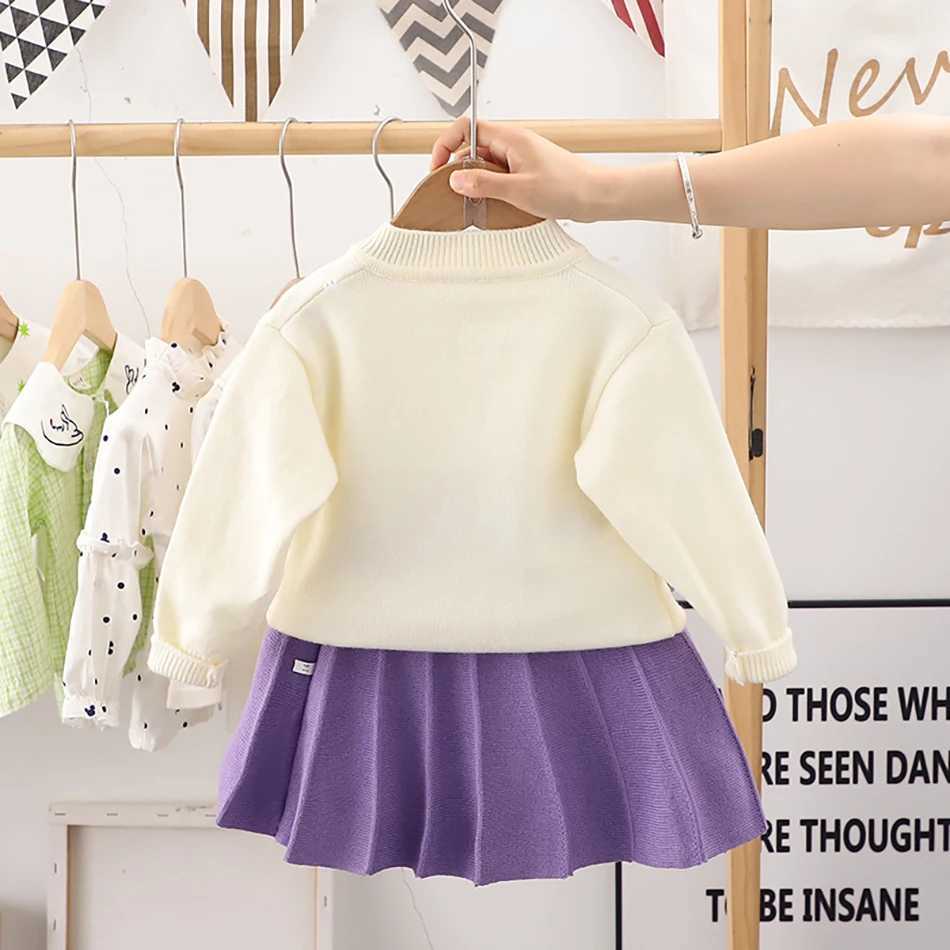 Cute and Trendy Girls Knitted Two-Piece Set Cardigan Sweater Autumn and Winter Fashion Children Sets Casual Children ClothingXJ241206
