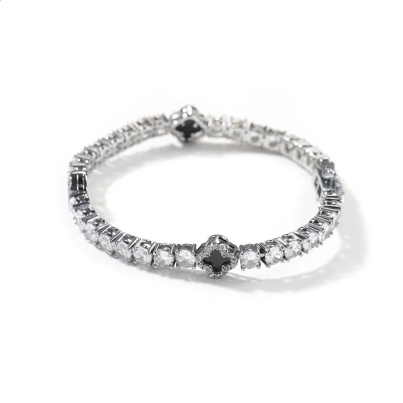 TUES er tennis chain with black flowers all ice CZ cubic zirconia fashionable suffocating hip-hop jewelry suitable for rap artist gifts 241204