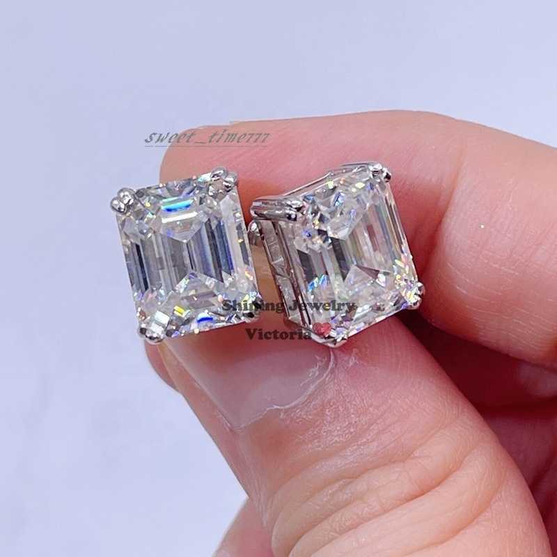 925 sterling silver screw back GRA certificated emerald cut studs moissanite earrings