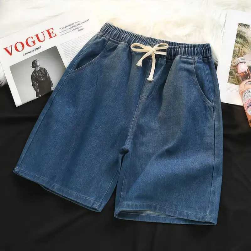 2024 Summer Mens Loose 5-point Baggy Denim Shorts Streetwear Retro Hip Hop Wide Leg Drawstring Shorts JeansXJ241206