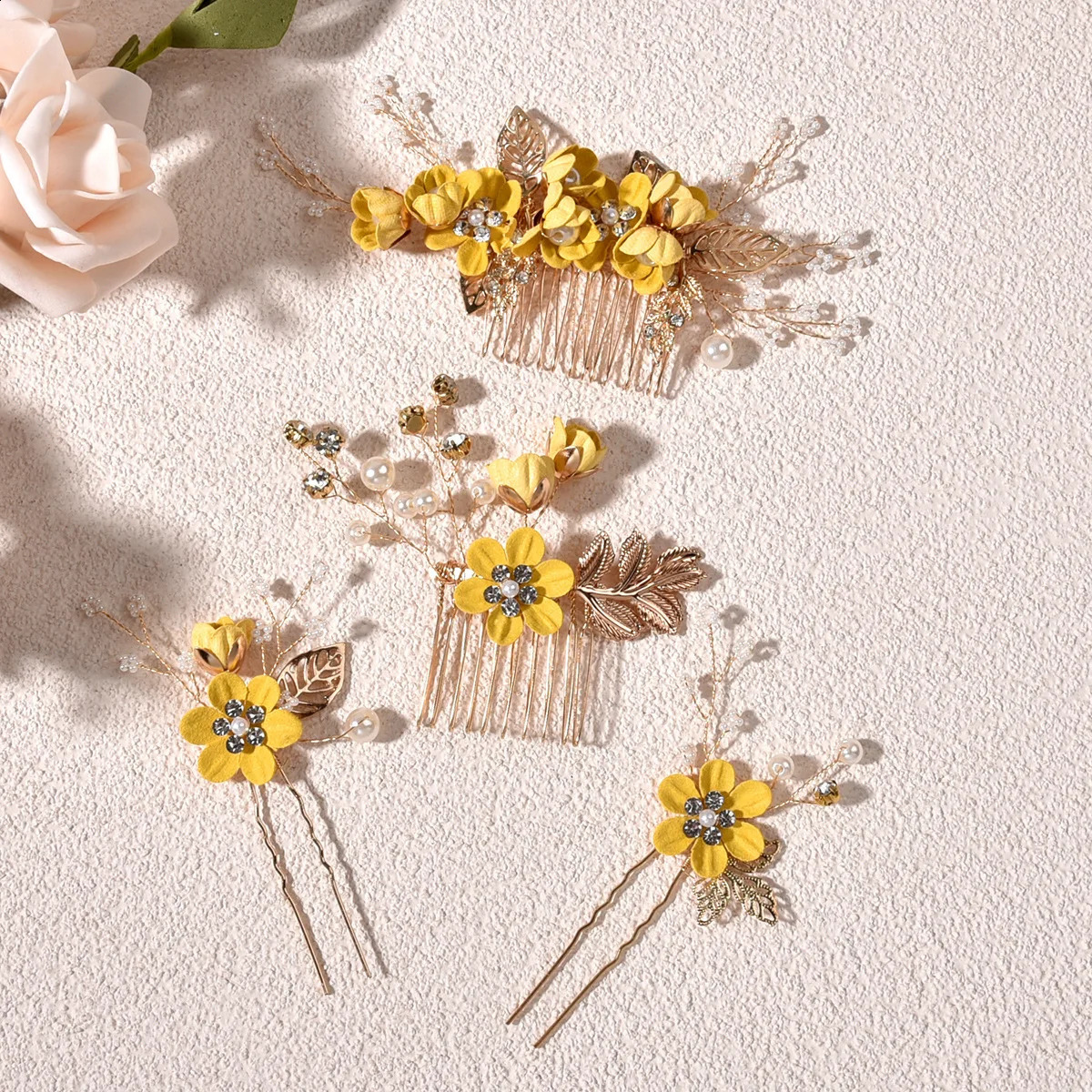 European and American gold leaf hair comb handmade bridal crown headpiece flower arrangement hair accessory 241205