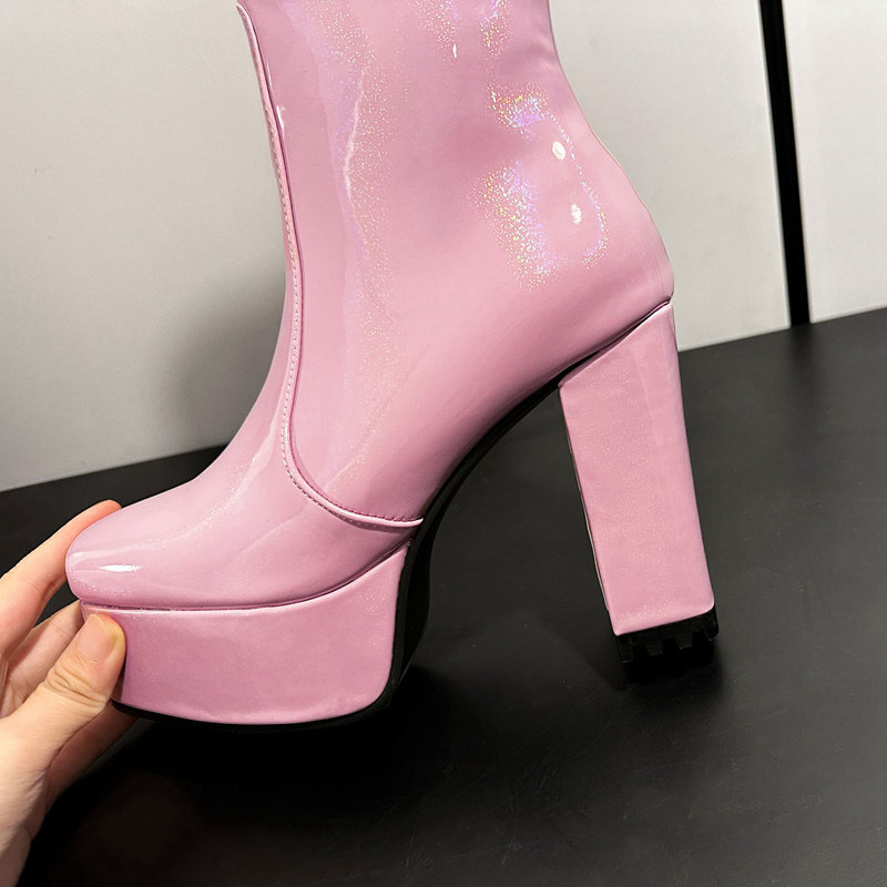 SIMLOVEYO Fashion Women Boots Toe Ultrahigh Chunky Heels 11.5Cm Platform 4Cm Big Size 41 42 43 Mature Booty