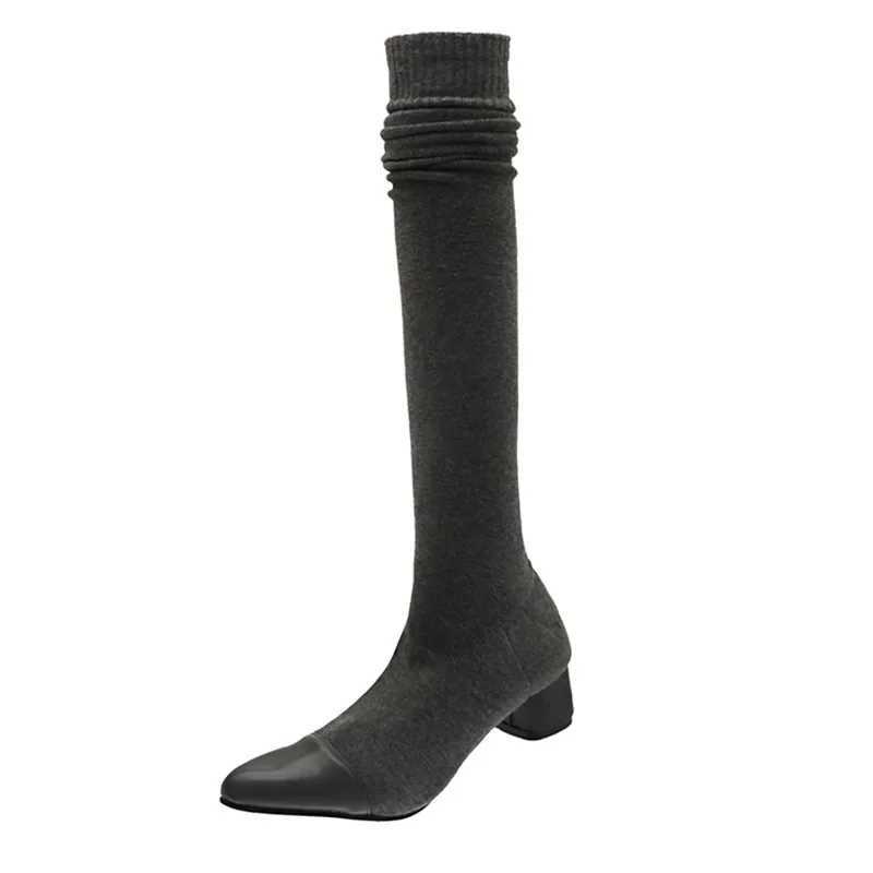 High Quality Warm Knee High Socks Boots High H Black Velvet Wedge H Wanjie Boots Winter Thick Ultra Thin Botas Unprinted Good Product T241206