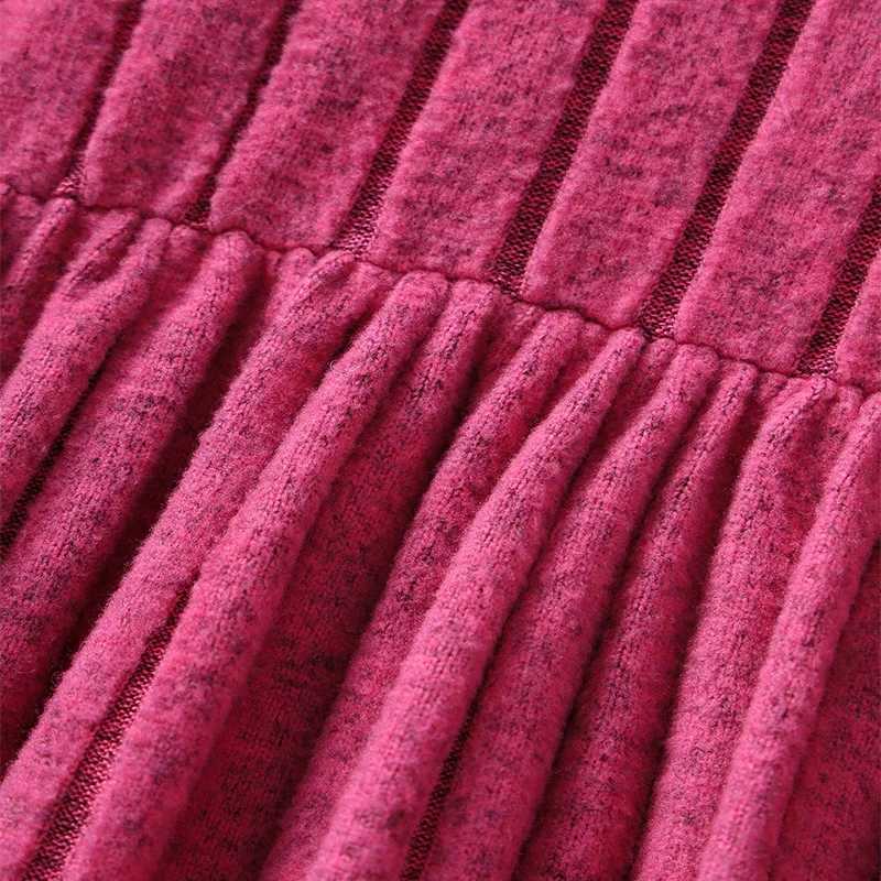 Winter Girl High Collar Sheep Leg Sleeves Knitted Pit Striped Pink Dress Crossbody Bag Princess Birthday Par DressXJ241206