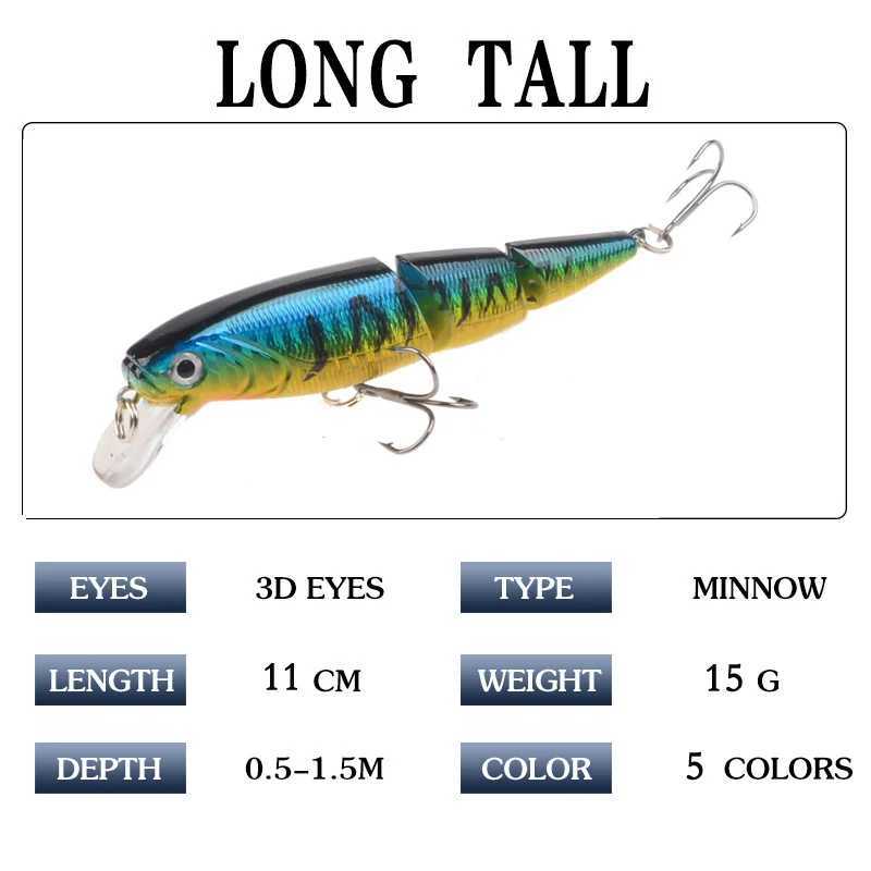 1PCS Wobbrs Fishing Lure Multi-section Hard Bait110mm 15g Artificial Bait Minnow Lure Crankbait Perch Carp Fishing Tack LureXJ241128